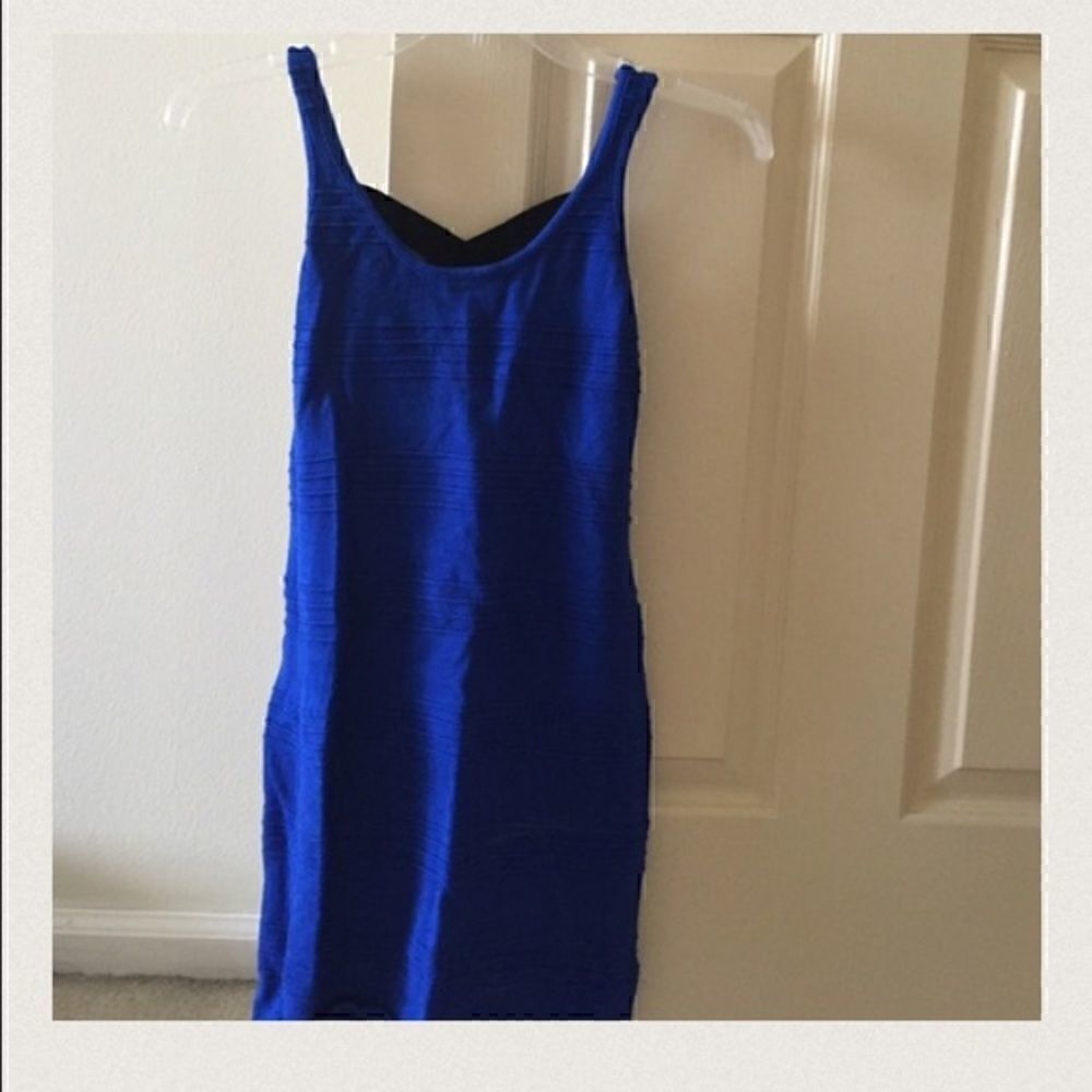 Cobalt blue bandage tank seamed cross back dress
